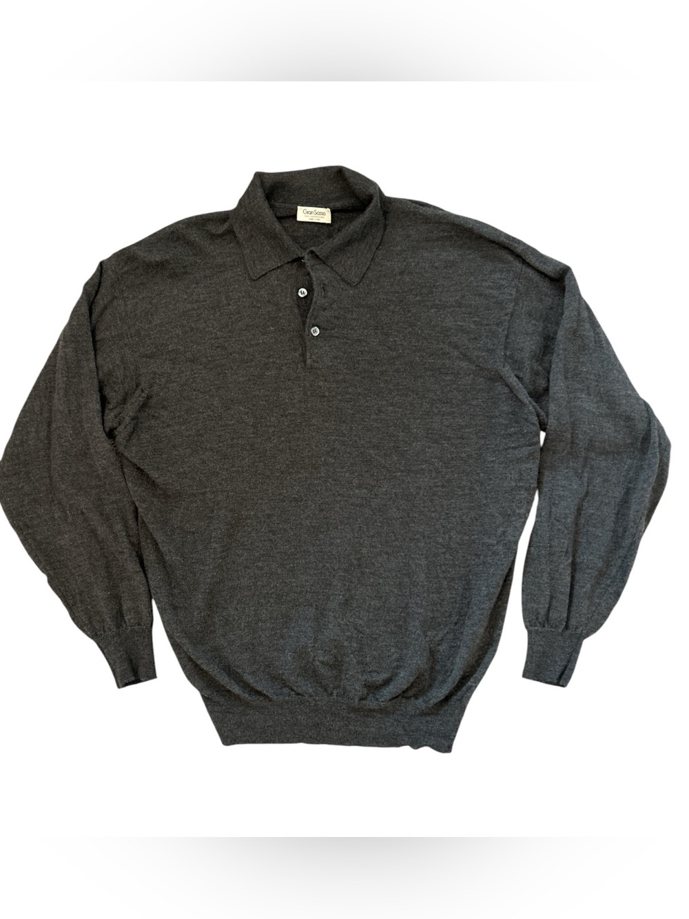 Gran Sasso Mens 52 L Wool Silk Cashmere Polo Sweater Made Italy Gray Luxury